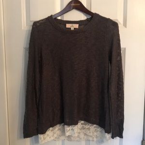 PINK REPUBLIC sage knit sweater with lace bottom (T)